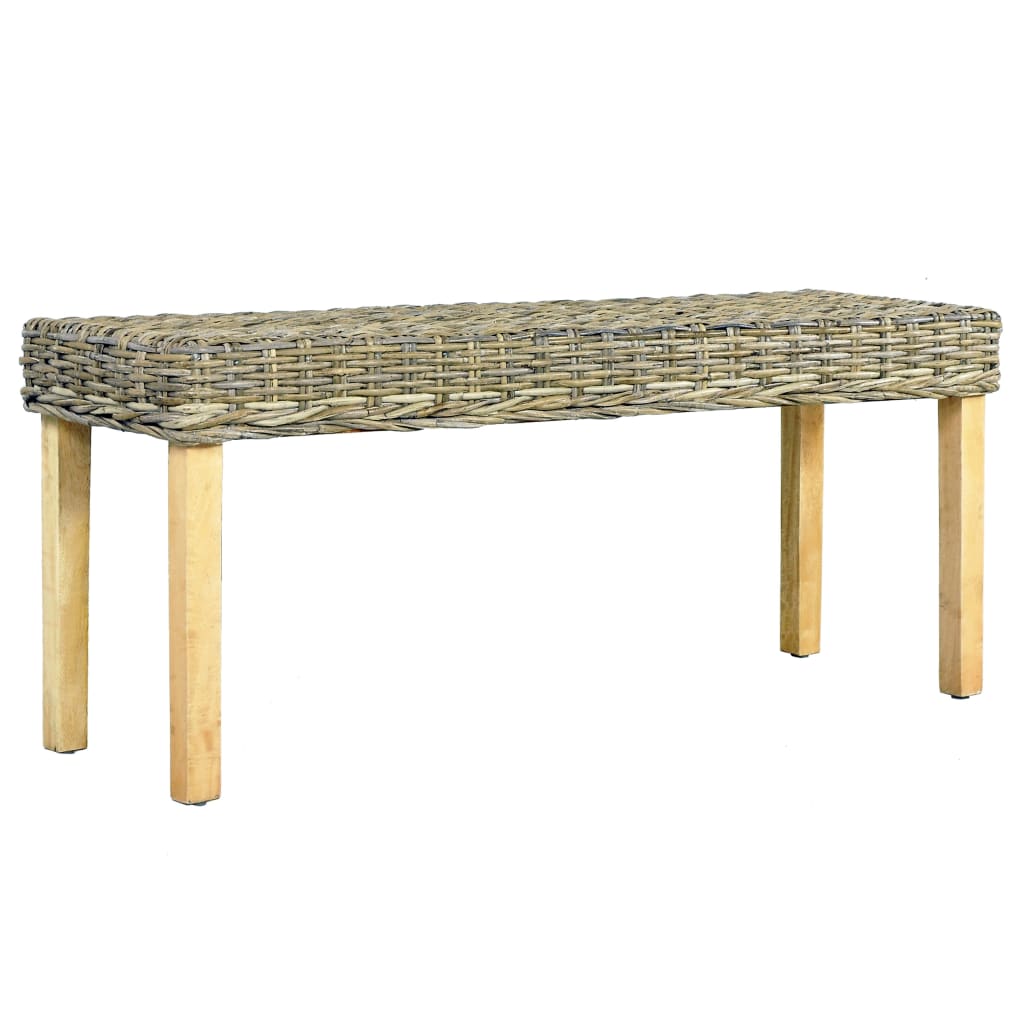 Sitzbank 110 cm Natur Kubu-Rattan und Massivholz Mahagoni