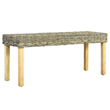 Sitzbank 110 cm Natur Kubu-Rattan und Massivholz Mahagoni