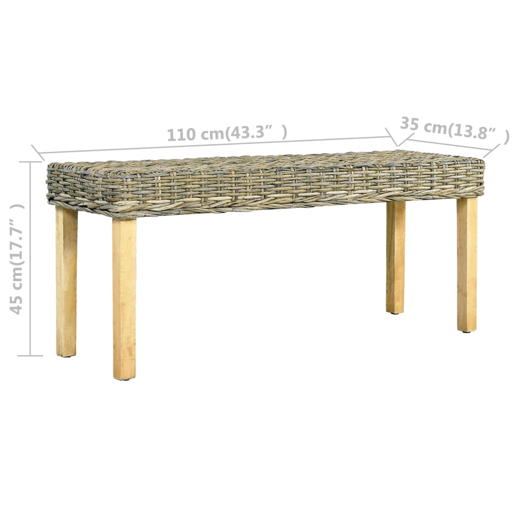 Sitzbank 110 cm Natur Kubu-Rattan und Massivholz Mahagoni