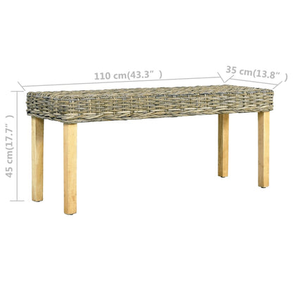Sitzbank 110 cm Natur Kubu-Rattan und Massivholz Mahagoni