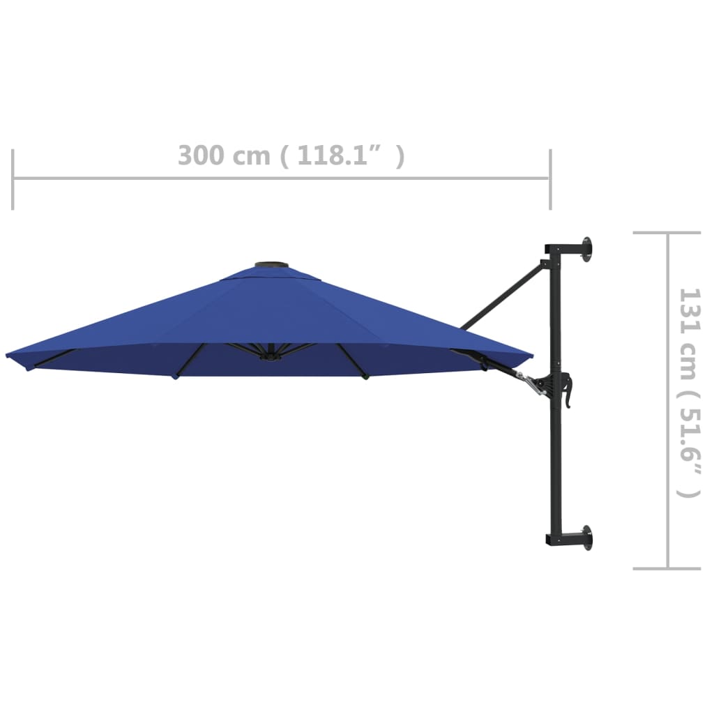 Sonnenschirm zur Wandmontage mit Metall-Mast 300 cm Blau