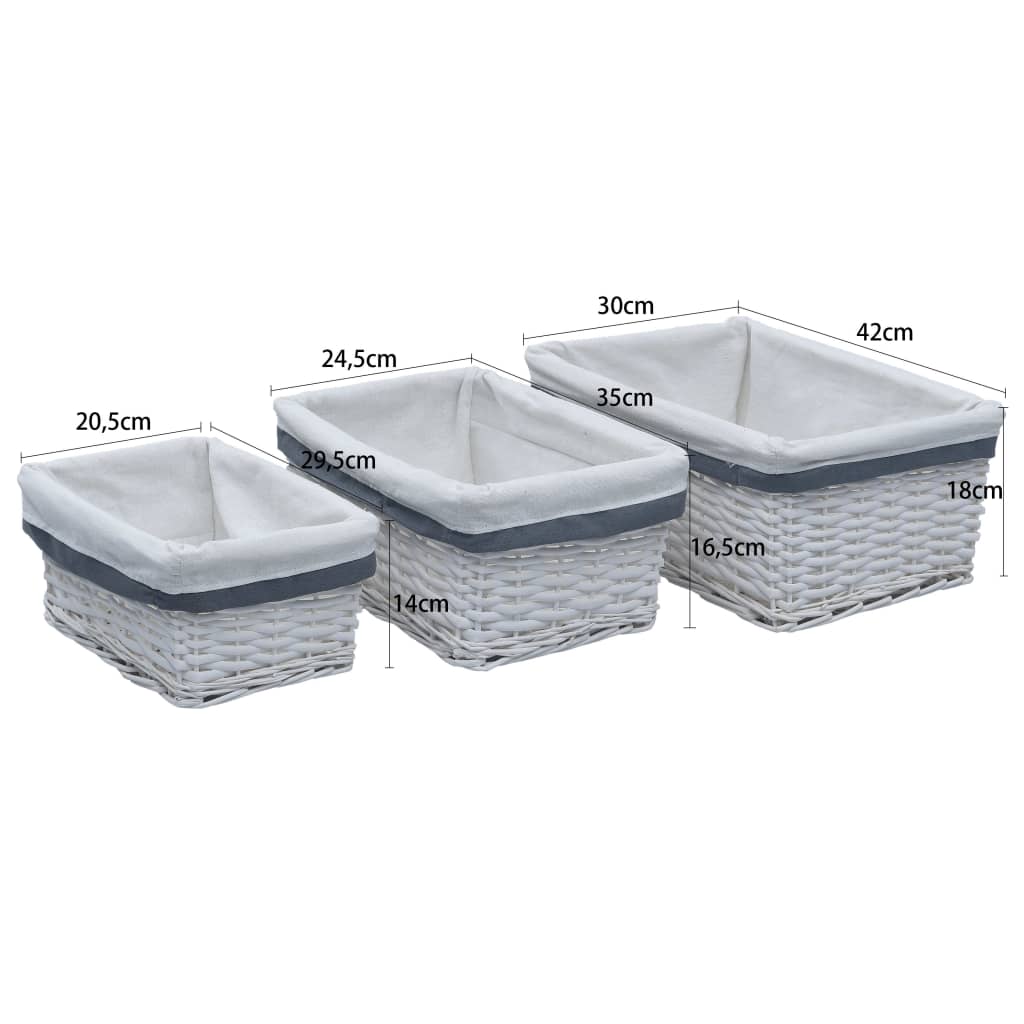 3-tlg. Korb-Set Ineinander Schachtelbar Weiß Weidengeflecht