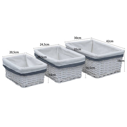 3-tlg. Korb-Set Ineinander Schachtelbar Weiß Weidengeflecht