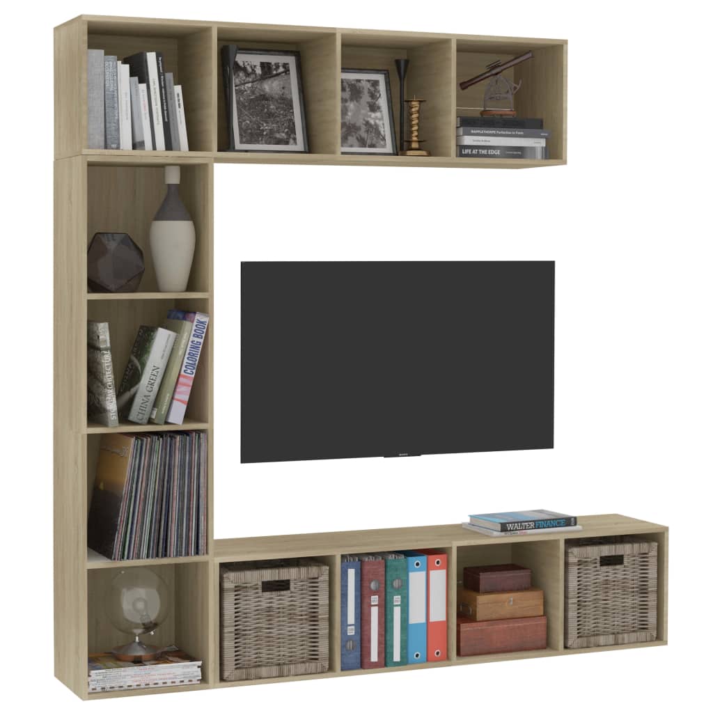 3-tlg. Bücher-/TV-Schrank Set Sonoma-Eiche 180x30x180 cm