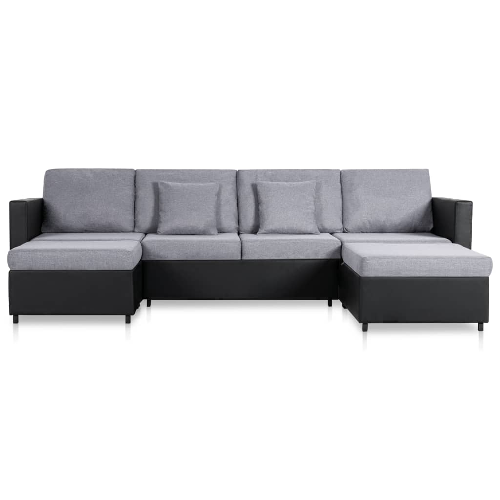 4-Sitzer Ausziehbares Schlafsofa Kunstleder Schwarz Schwarz und Hellgrau 