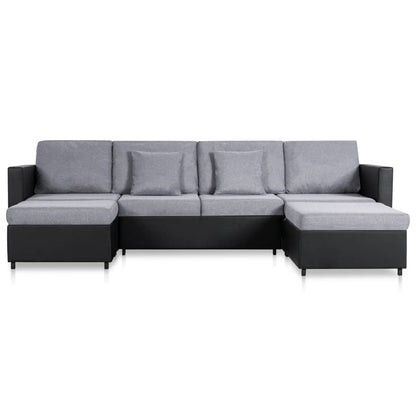 4-Sitzer Ausziehbares Schlafsofa Kunstleder Schwarz Schwarz und Hellgrau 