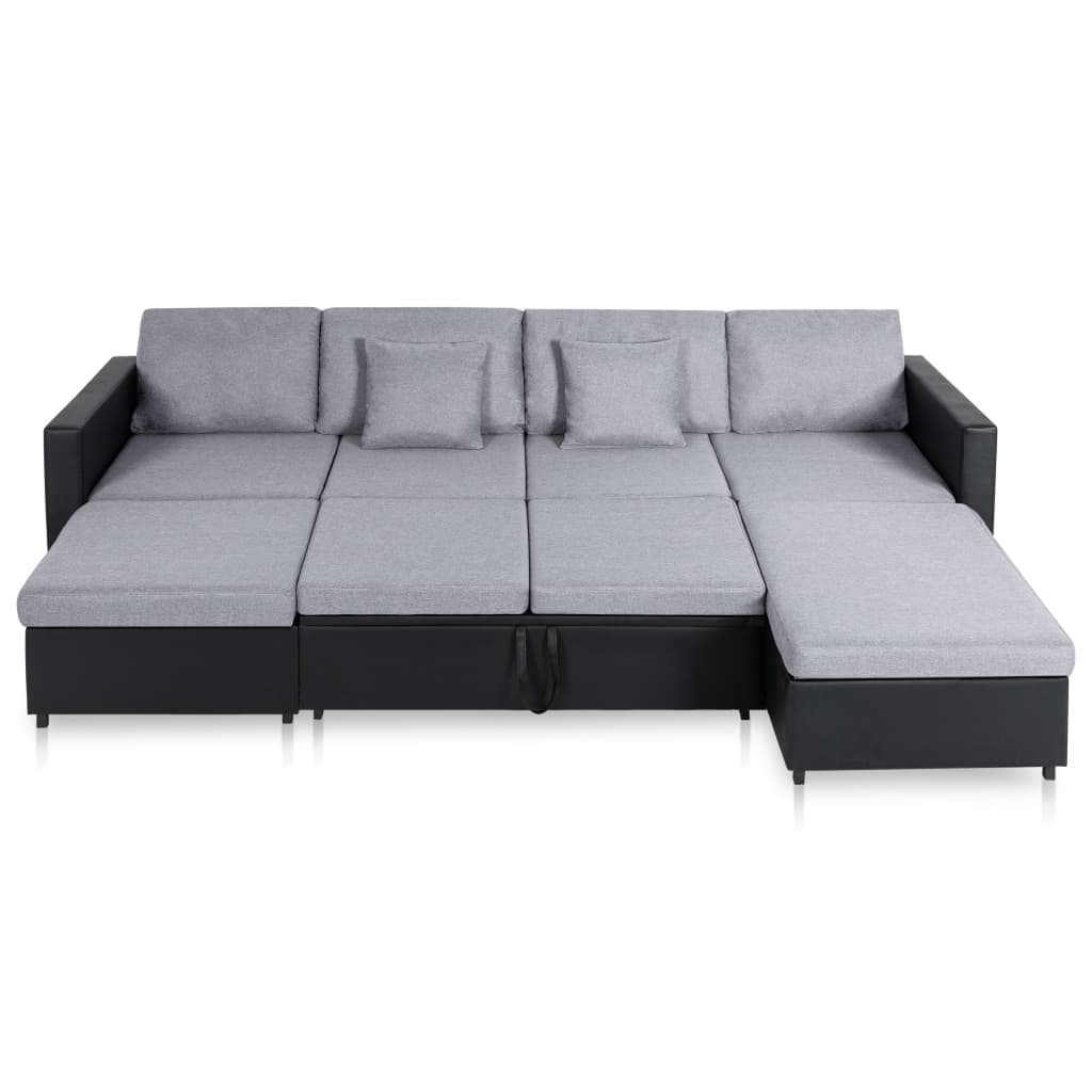 4-Sitzer Ausziehbares Schlafsofa Kunstleder Schwarz Schwarz und Hellgrau 