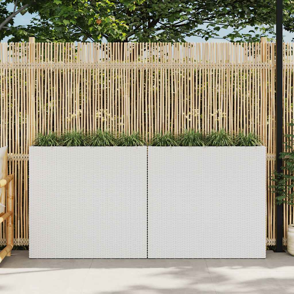 Garten-Hochbeet mit 4 Töpfen 2 Stk. Poly Rattan Weiß