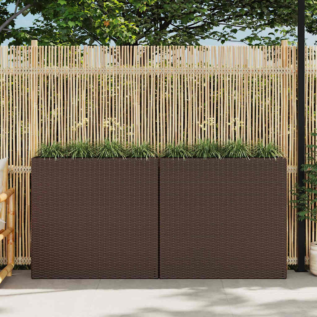 Garten-Hochbeet mit 4 Töpfen 2 Stk. Poly Rattan Braun