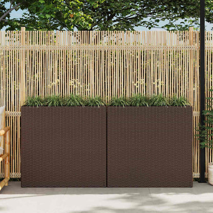 Garten-Hochbeet mit 4 Töpfen 2 Stk. Poly Rattan Braun