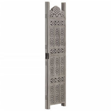 3tlg. Raumteiler Handgeschnitzt Grau 120×165cm Mango Massivholz