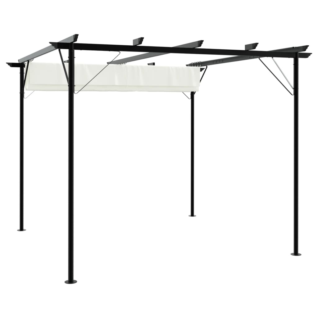 Pergola mit Versenkbarem Dach Cremeweiß 3x3 m Stahl