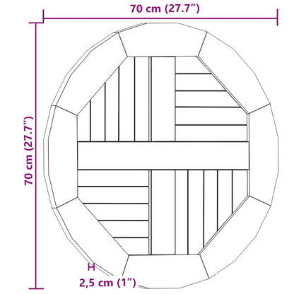 Tischplatte Massivholz Teak Rund 2,5 cm 70 cm