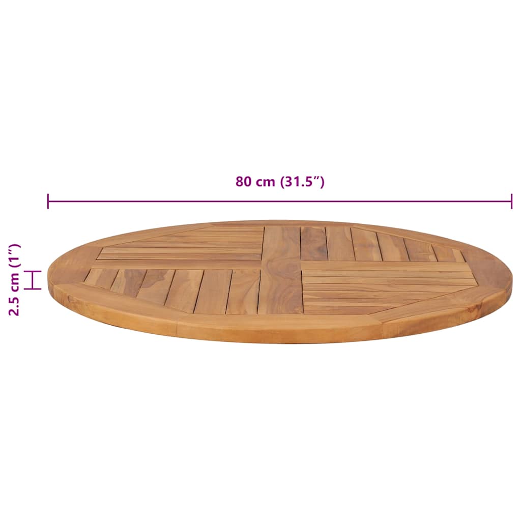 Tischplatte Massivholz Teak Rund 2,5 cm 80 cm