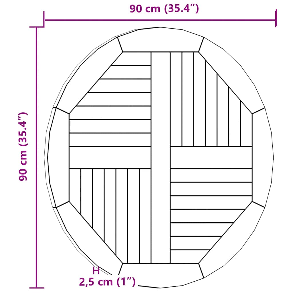 Tischplatte Massivholz Teak Rund 2,5 cm 90 cm