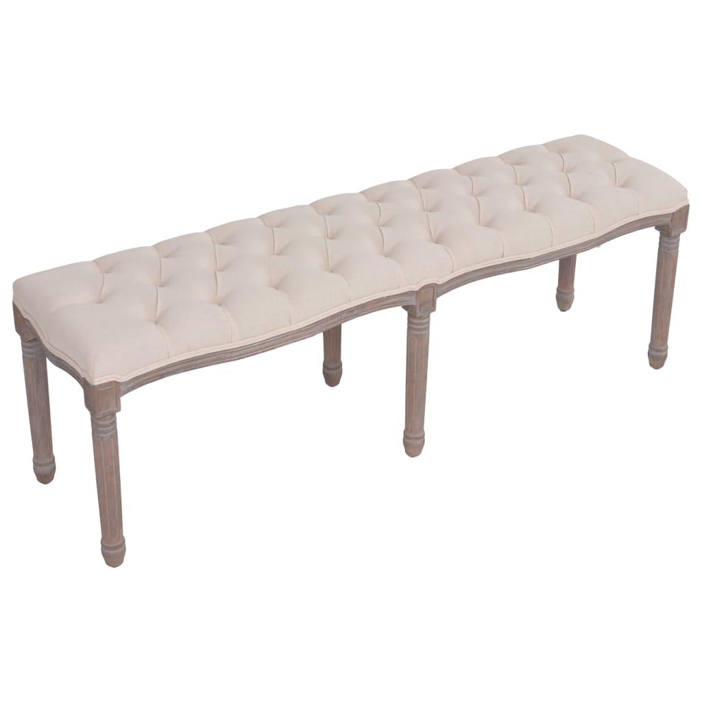 Sitzbank Stoff Massivholz 150x40x48 cm Cremeweiß