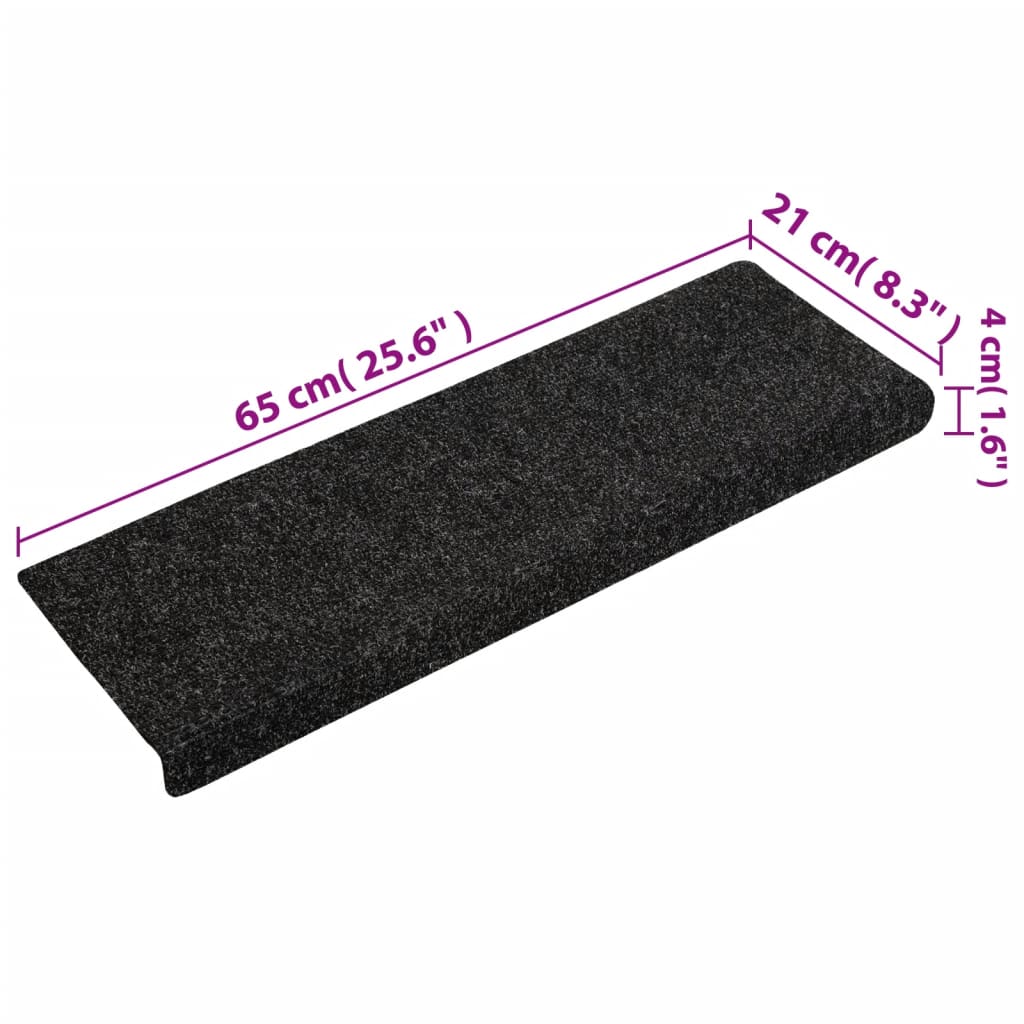 Stufenmatten Selbstklebend 15 Stk. 65x21x4 cm Schwarz Rechteckiger Rand