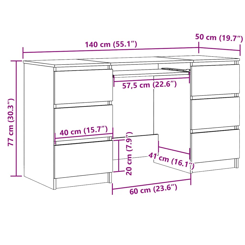 Schreibtisch Sonoma-Eiche 140x50x77 cm Holzwerkstoff