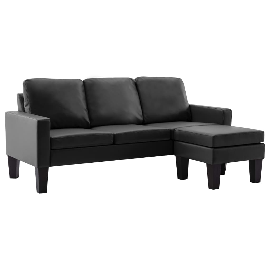3-Sitzer-Sofa mit Hocker Schwarz Kunstleder