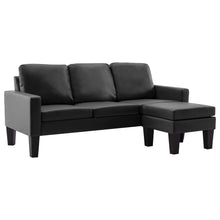 3-Sitzer-Sofa mit Hocker Schwarz Kunstleder