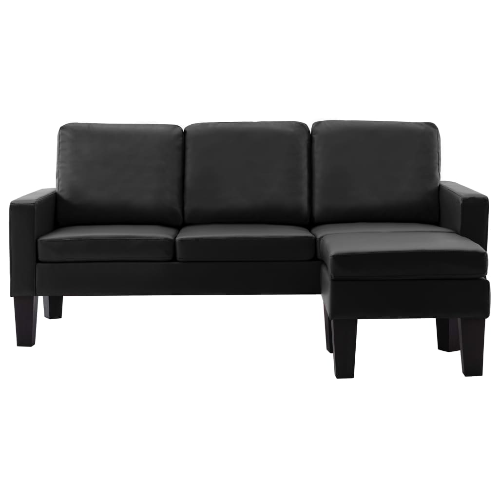 3-Sitzer-Sofa mit Hocker Schwarz Kunstleder