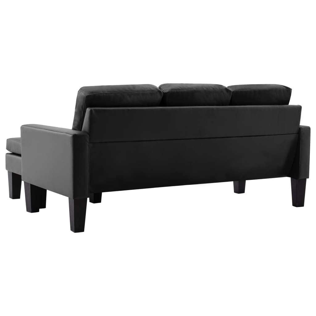 3-Sitzer-Sofa mit Hocker Schwarz Kunstleder