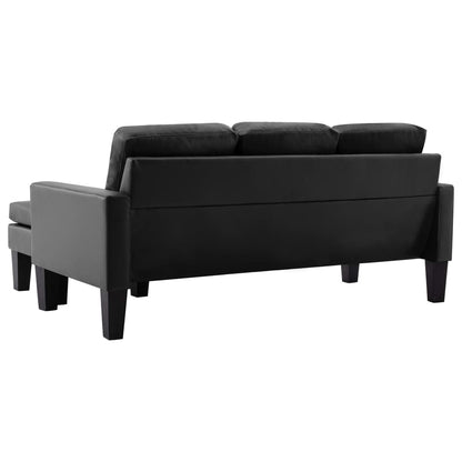 3-Sitzer-Sofa mit Hocker Schwarz Kunstleder
