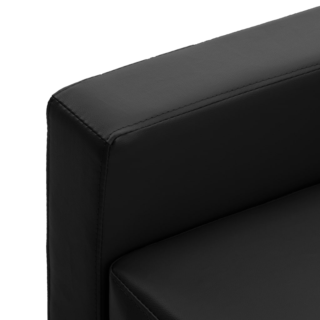 3-Sitzer-Sofa mit Hocker Schwarz Kunstleder