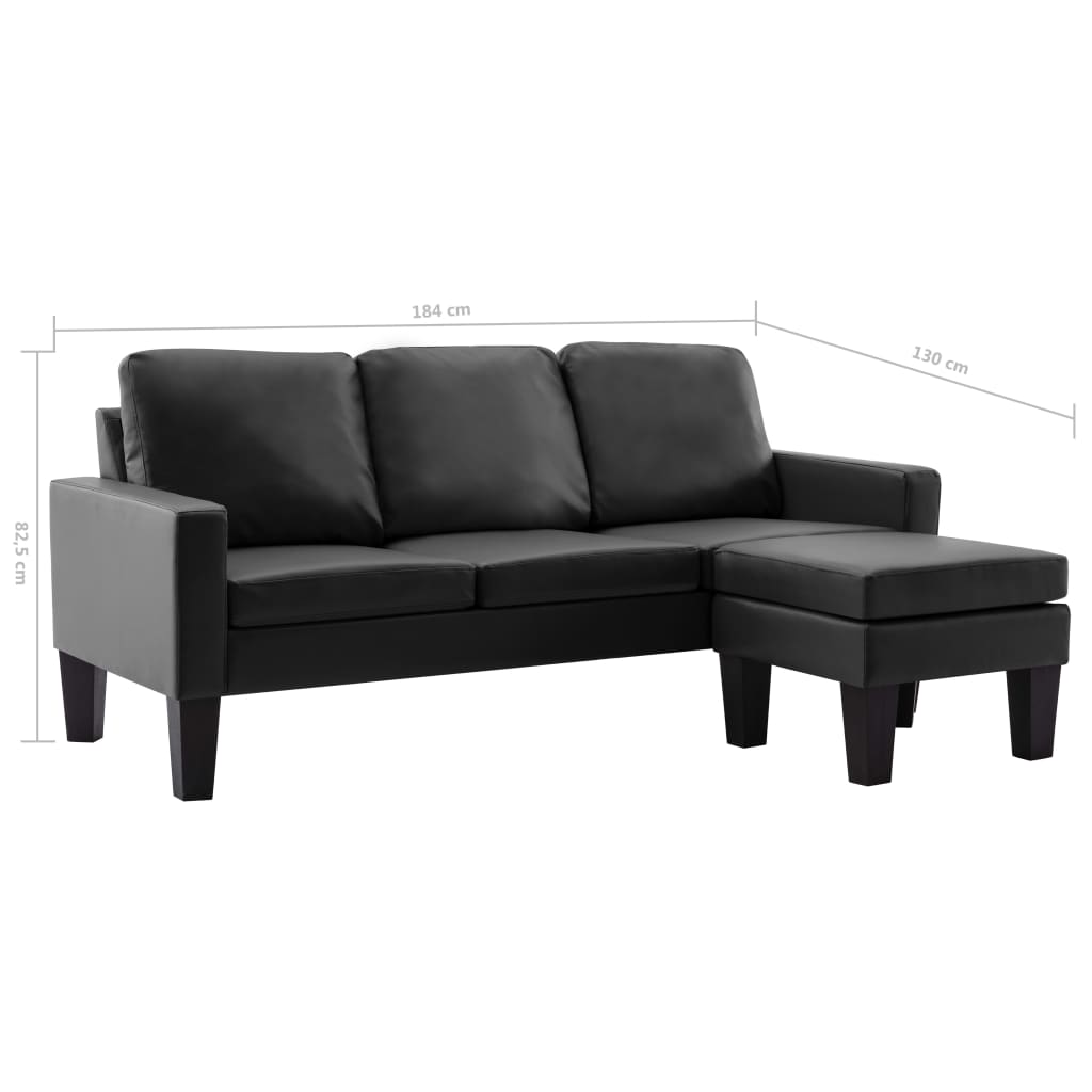 3-Sitzer-Sofa mit Hocker Schwarz Kunstleder