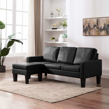 3-Sitzer-Sofa mit Hocker Schwarz Kunstleder