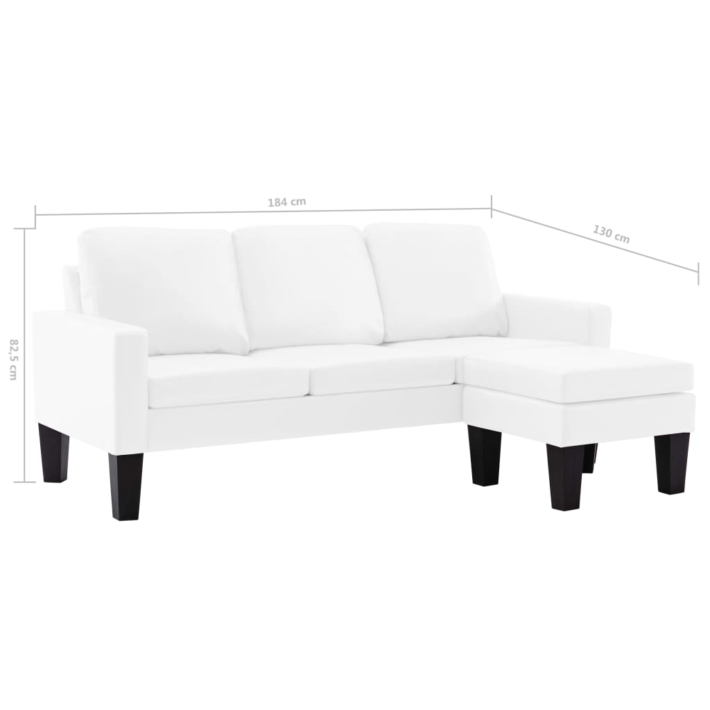 3-Sitzer-Sofa mit Hocker Weiß Kunstleder