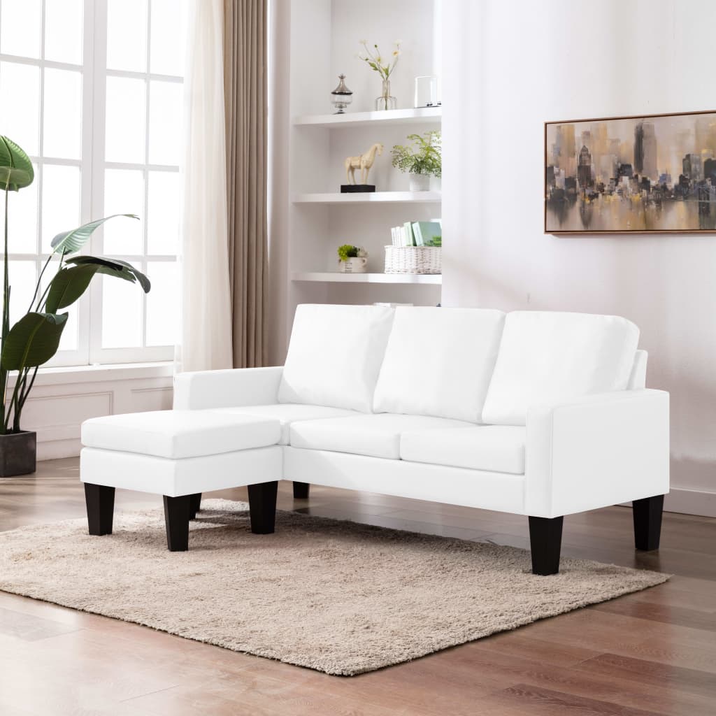 3-Sitzer-Sofa mit Hocker Weiß Kunstleder