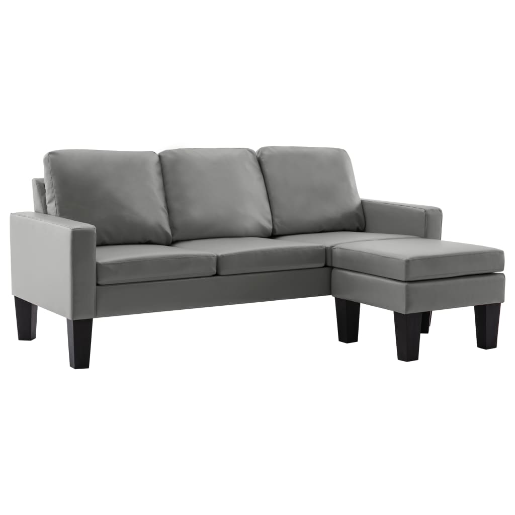 3-Sitzer-Sofa mit Hocker Grau Kunstleder