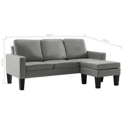 3-Sitzer-Sofa mit Hocker Grau Kunstleder
