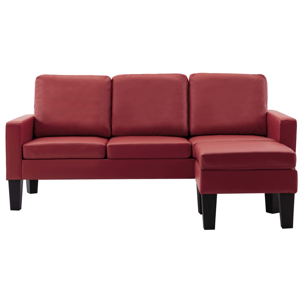 3-Sitzer-Sofa mit Hocker Weinrot Kunstleder