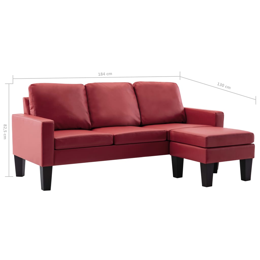 3-Sitzer-Sofa mit Hocker Weinrot Kunstleder