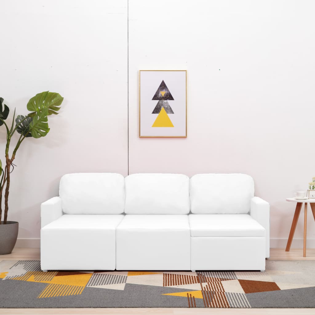 3-Sitzer Schlafsofa Modular Weiß Kunstleder