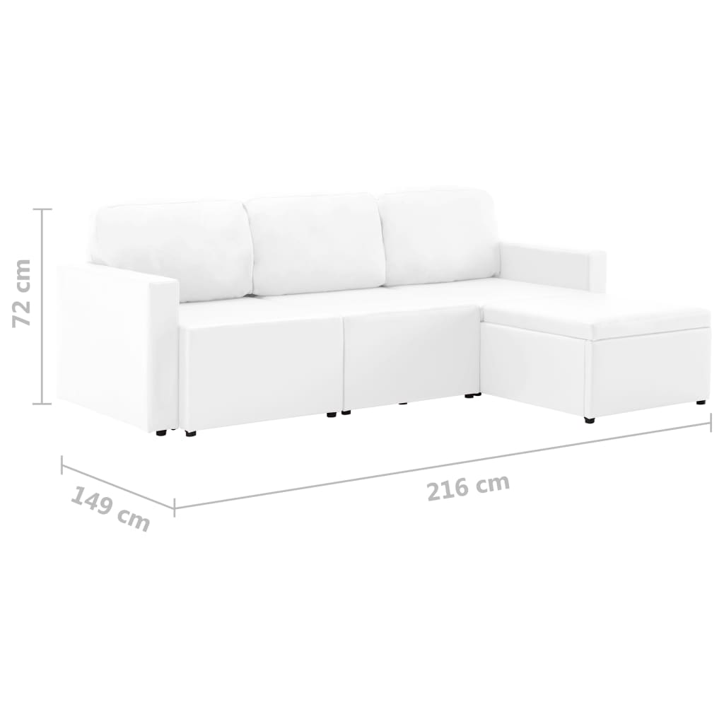 3-Sitzer Schlafsofa Modular Weiß Kunstleder