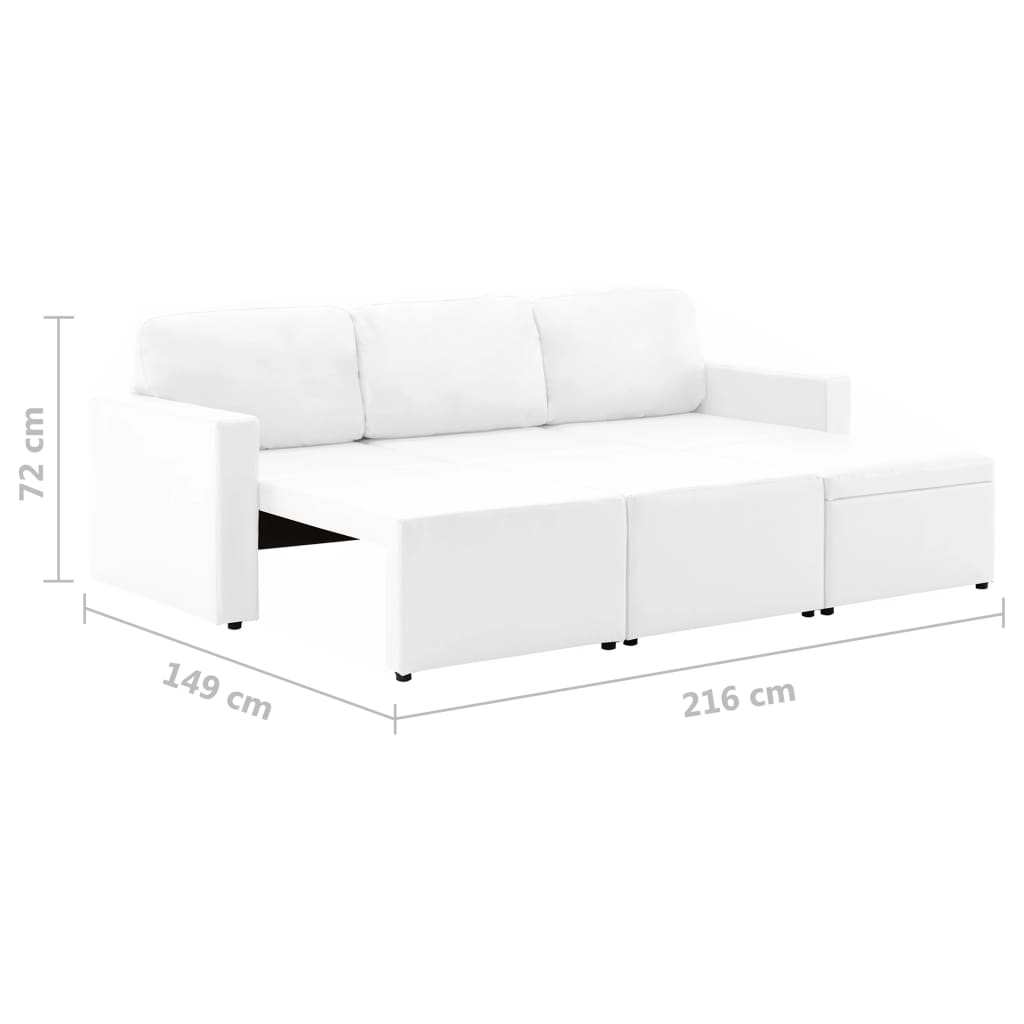 3-Sitzer Schlafsofa Modular Weiß Kunstleder