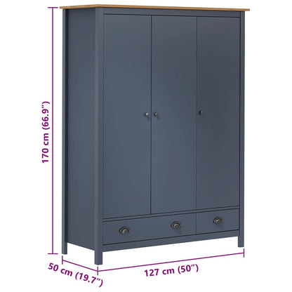 Kleiderschrank mit 3 Türen Hill Grau 127x50x170 cm Kiefernholz