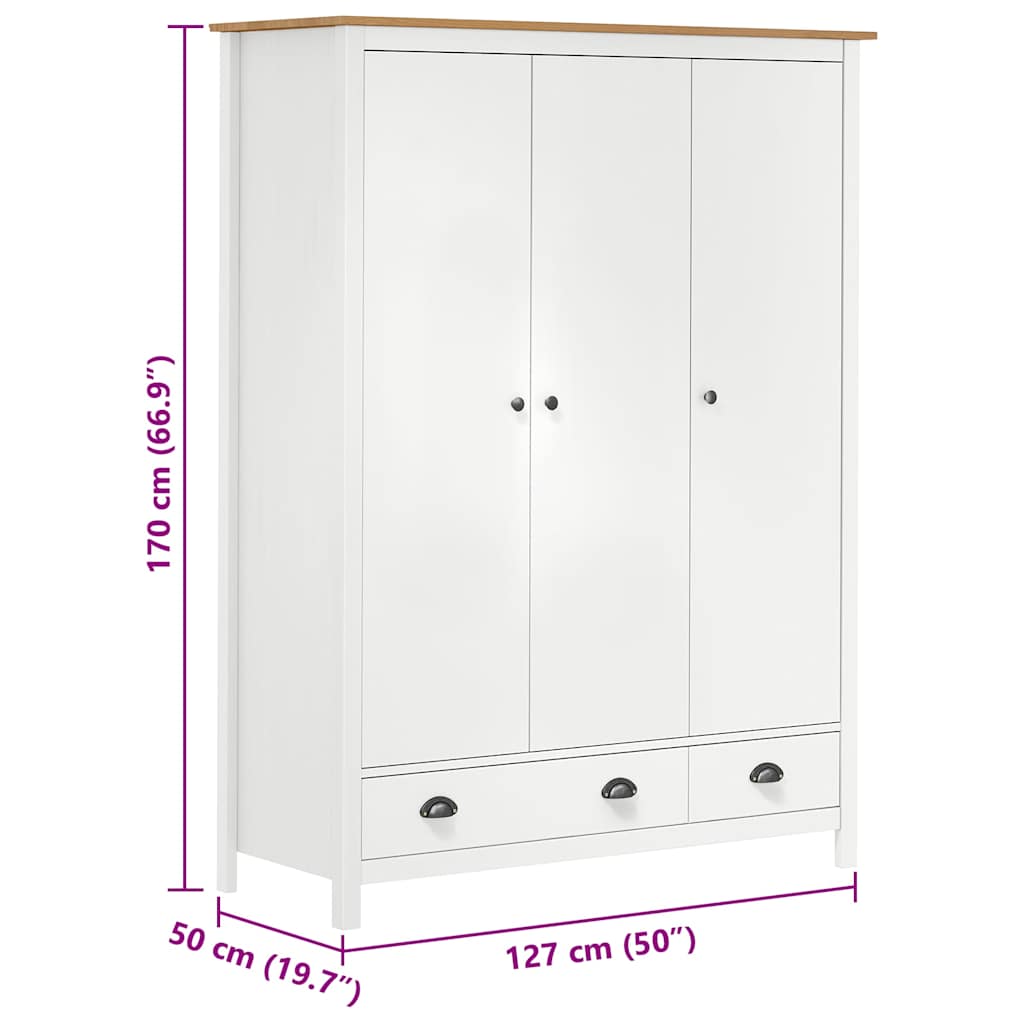 Kleiderschrank mit 3 Türen Hill Weiß 127x50x170 cm Kiefernholz