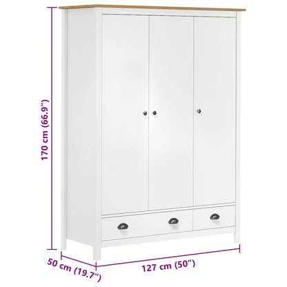 Kleiderschrank mit 3 Türen Hill Weiß 127x50x170 cm Kiefernholz