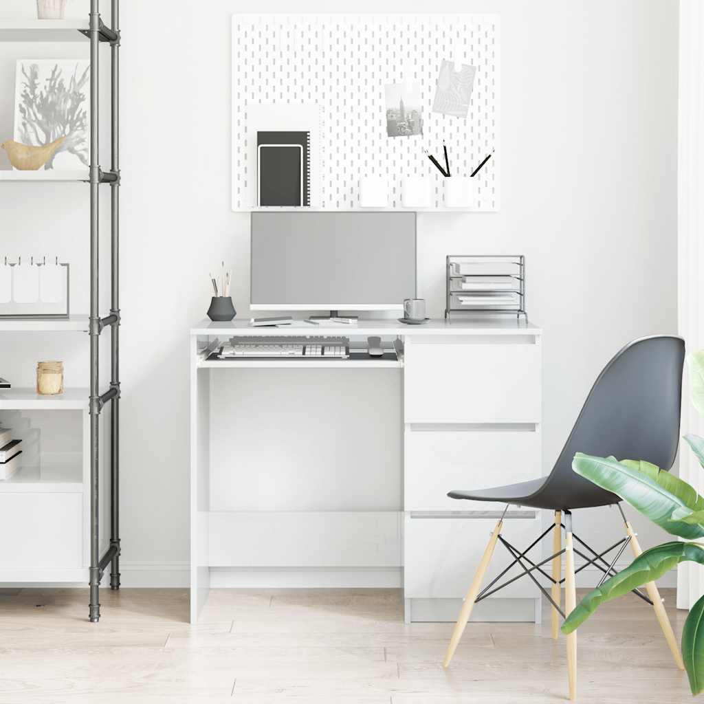 Schreibtisch Hochglanz-Weiß 90x45x76 cm Holzwerkstoff