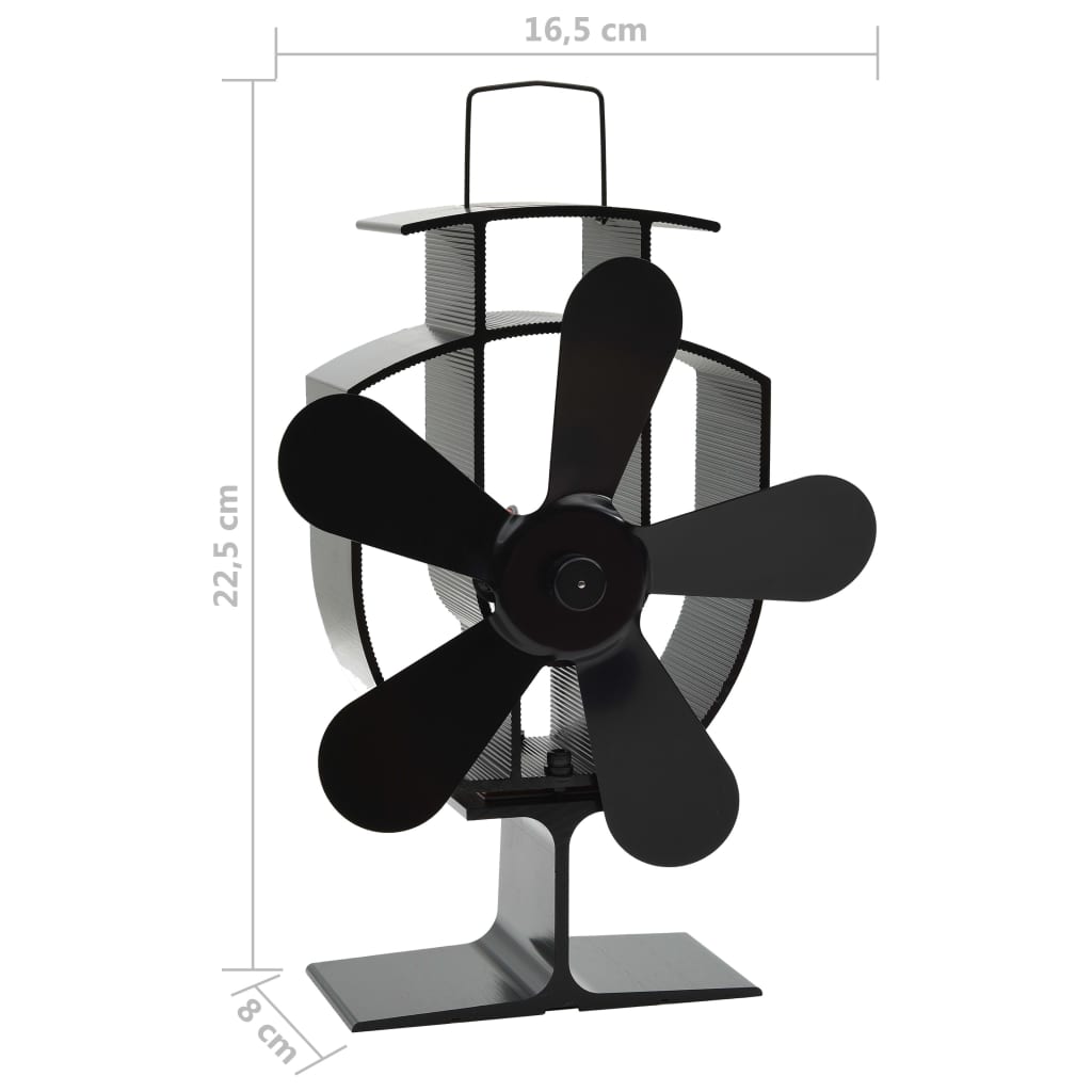 Ofenventilator Wärmebetrieben 5 Blätter Schwarz 16.5 x 8 x 22.5 cm (5 Flügel)