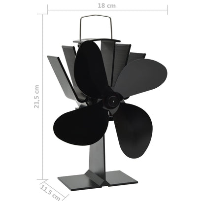 Ofenventilator Wärmebetrieben 4 Blätter Schwarz 18 x 11.5 x 21.5 cm (4 Flügel)