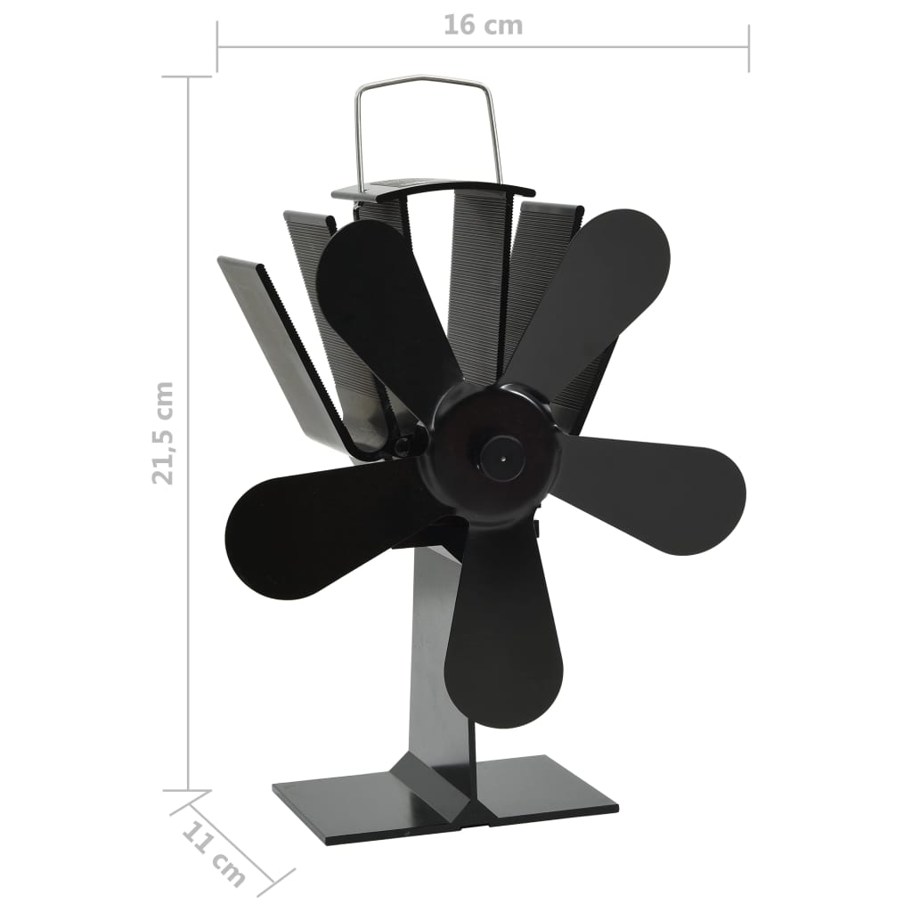 Ofenventilator Wärmebetrieben 5 Blätter Schwarz 16 x 11 x 21.5 cm (5 Flügel)