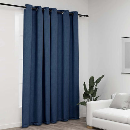 Verdunkelungsvorhang mit Ösen Leinenoptik Blau 290x245 cm