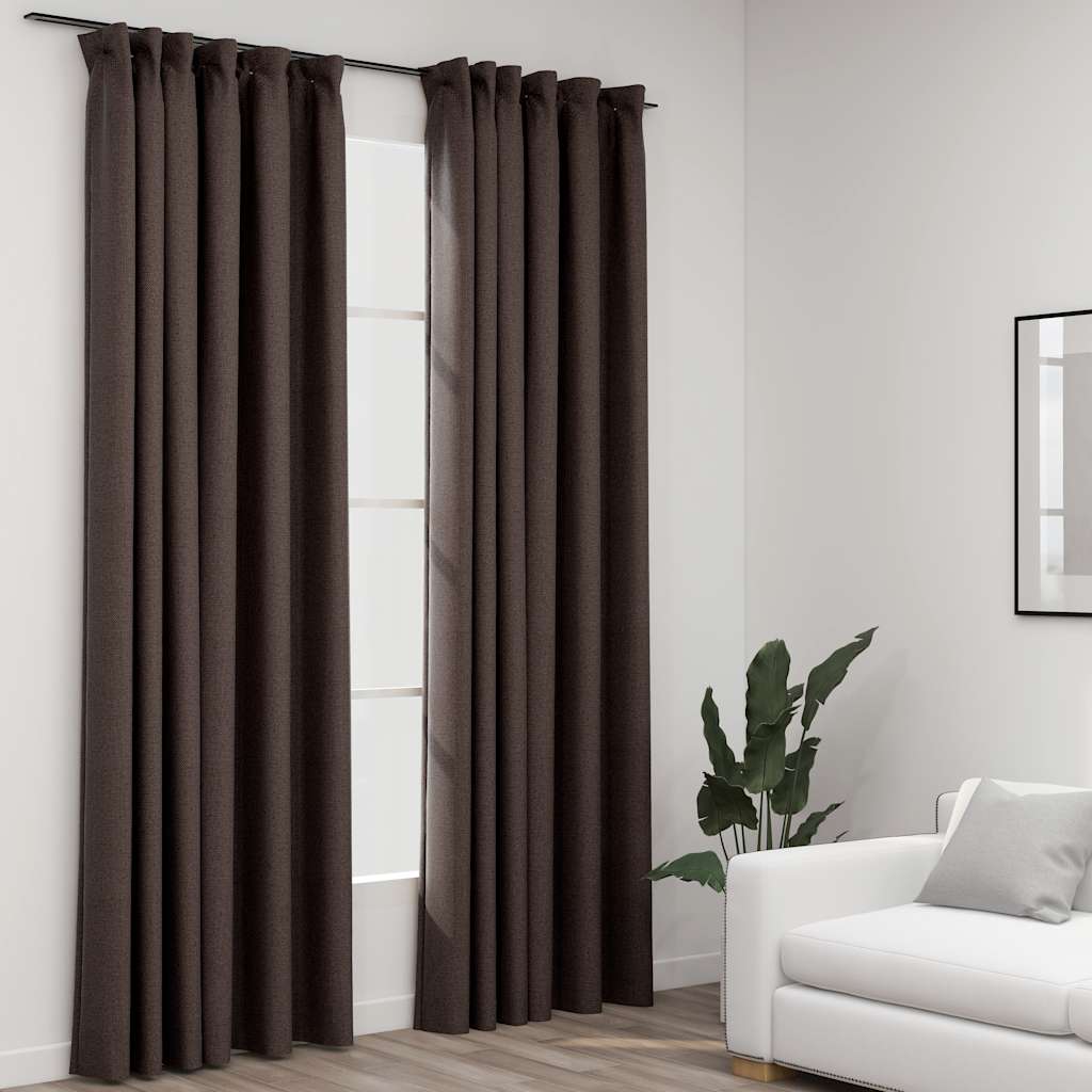 Verdunkelungsvorhänge Haken Leinenoptik 2 Stk. Taupe 140x225 cm