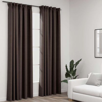 Verdunkelungsvorhänge Haken Leinenoptik 2 Stk. Taupe 140x225 cm