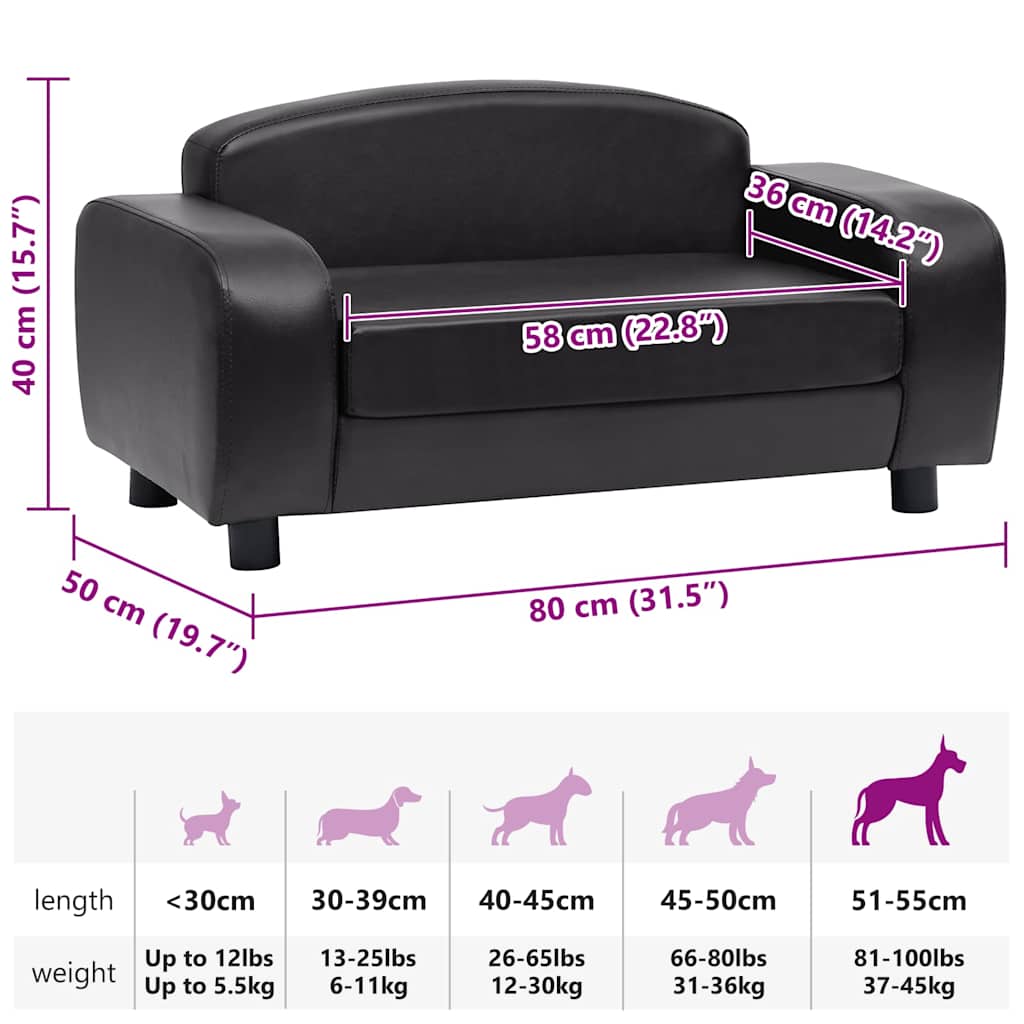 Hundesofa Schwarz 80x50x40 cm Kunstleder